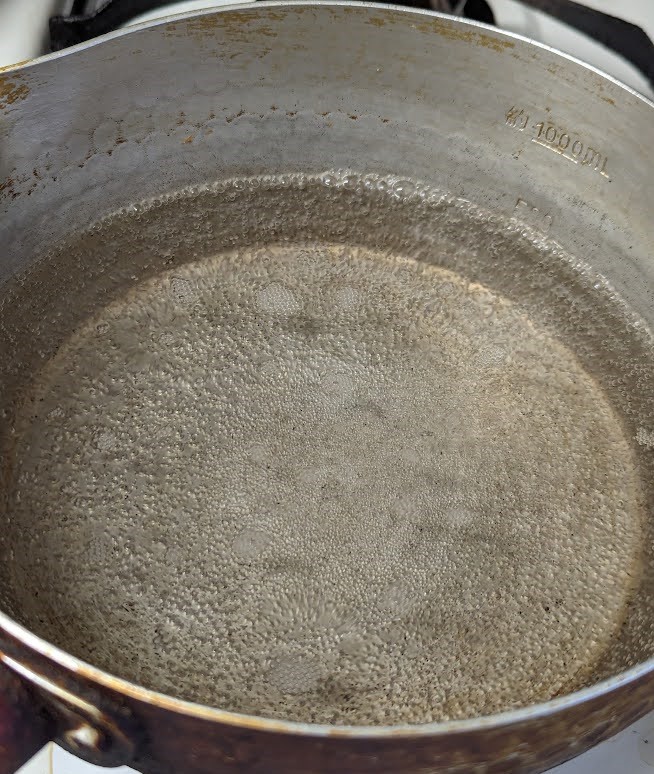 Making dashi. Boil water.